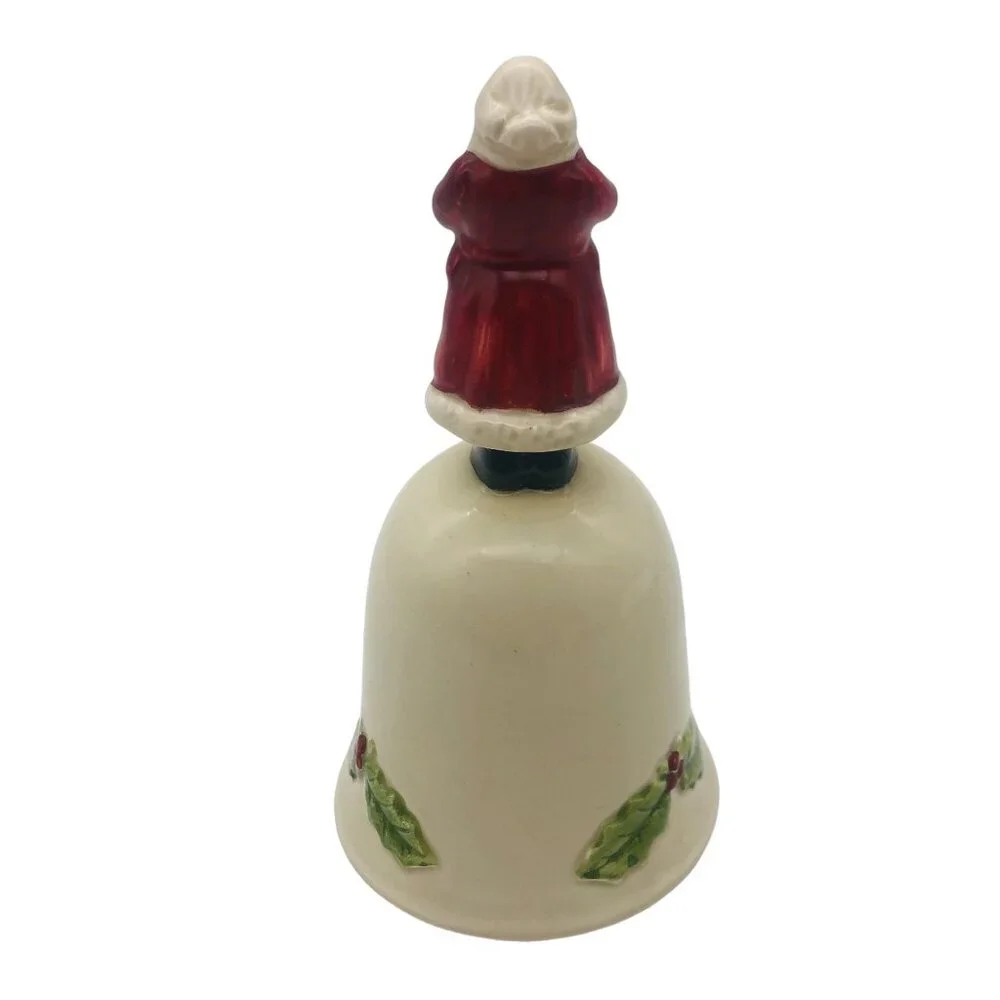 Vtg Otagiri OMC Santa with Horn Christmas Hand Bell Handpainted Porcelain